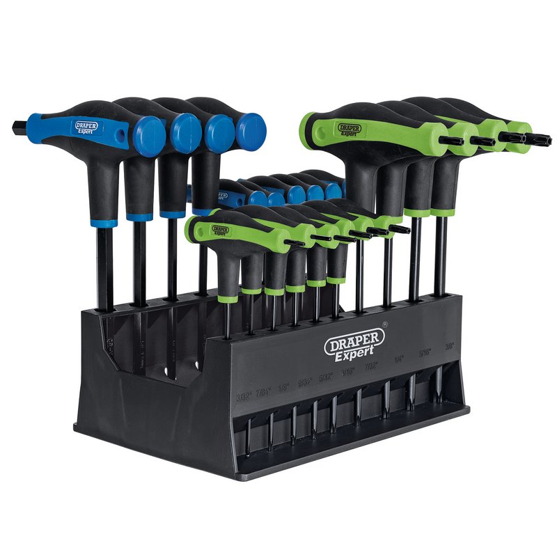 Draper Soft Grip T Handle Hexagon And Tx Star End Key Set (20 Piece)