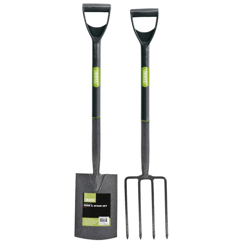 Draper Carbon Steel Garden Fork And Spade Set Black