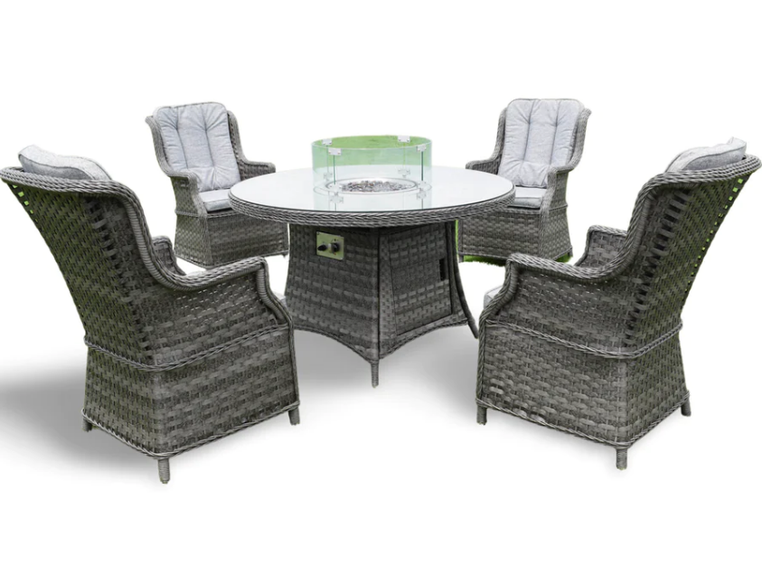 Mercer Amalfi 4 Seater Round Fire Pit Dining Set