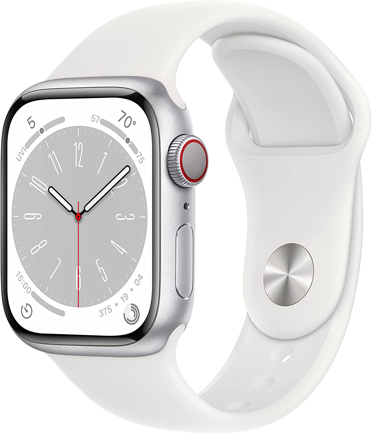 Apple Watch Series 8 GPS + Cellular 45mm Silver Stainless Steel Case with White Sport Band - Regular