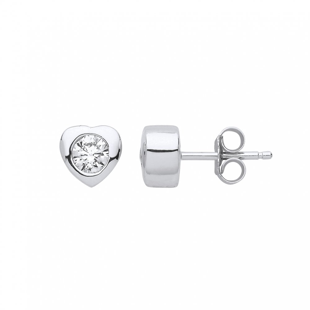 Albion Sterling Silver Cubic Zirconia Heart Stud Earrings