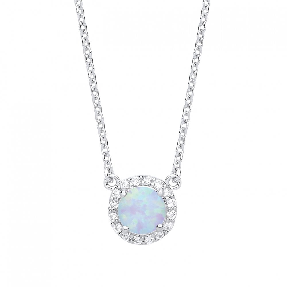 Albion Simulated Opal and Cubic Ziconia Pendant Necklace and Chain