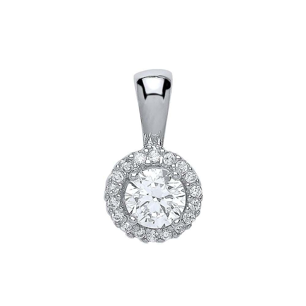 Albion Sterling Silver Cubic Zirconia Clear Centre & Cluster Pendant