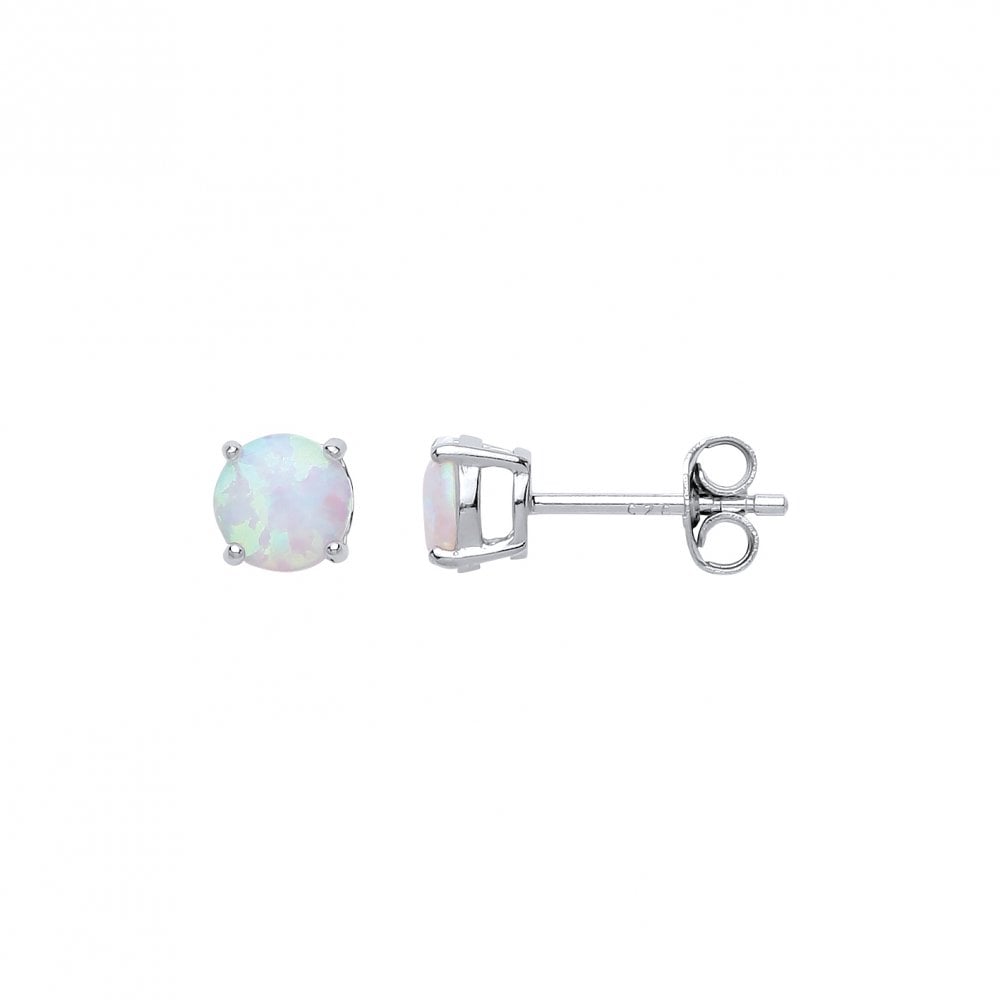 Albion Sterling Silver and Simulated Opal Round Stud Earrings